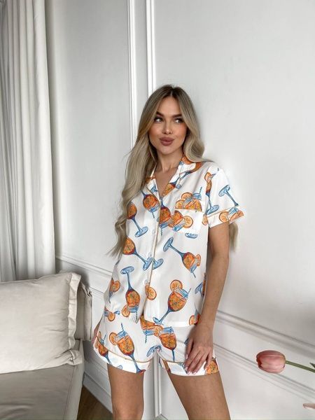 Легка біла піжамка софт з апельсиновим принтом DO3584/2 фото