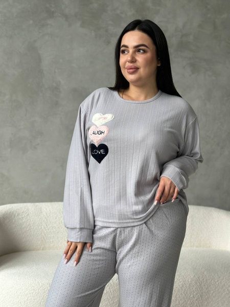 Серая пижама PLUS SIZE из микрофлиса DO4308/2 фото