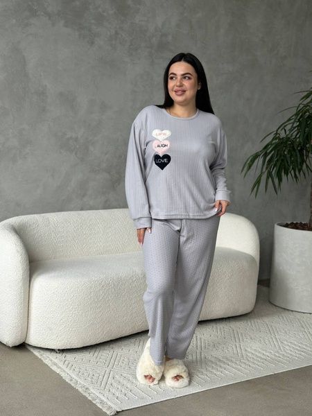 Серая пижама PLUS SIZE из микрофлиса DO4308/2 фото
