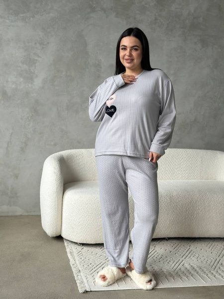 Серая пижама PLUS SIZE из микрофлиса DO4308/2 фото