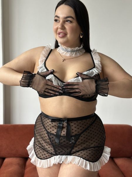 Чёрный ролевой костюм горничной PLUS SIZE DO3928 фото