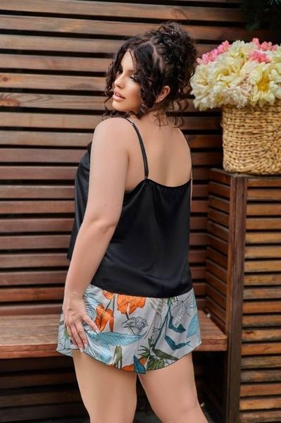 Чорна шовкова піжама шортики та майка PLUS SIZE DO2408 фото