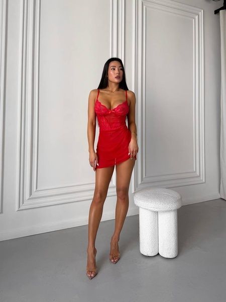 Изысканный пеньюар и халат с поясом, красный L 554-L фото