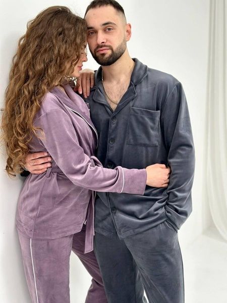 Велюрова фіолетова піжама з сорочкою на запах DO2828 фото