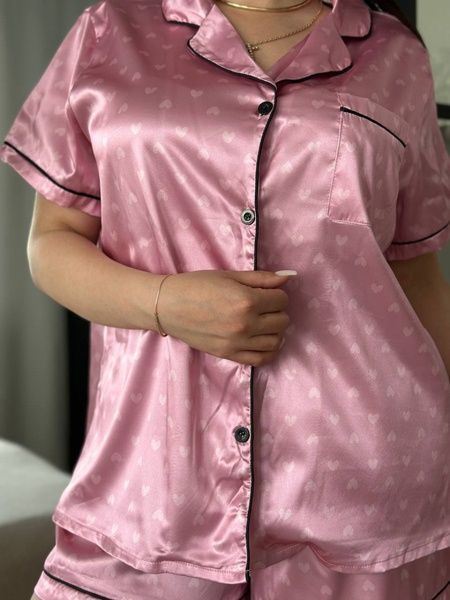Рожева піжама в сердечко PLUS SIZE сорочка з шортами DO3643 фото