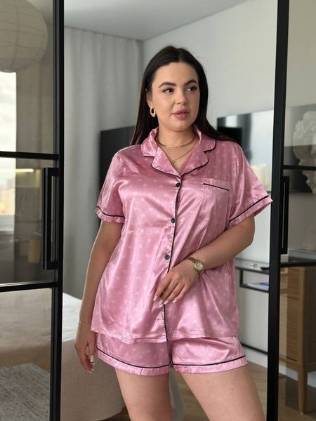 Рожева піжама в сердечко PLUS SIZE сорочка з шортами DO3643 фото