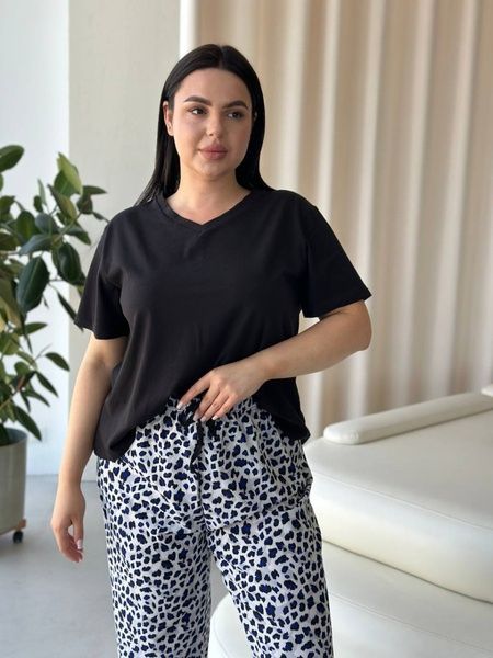 Чорна жіноча піжама з леопардовим принтом PLUS SIZE DO2839 фото