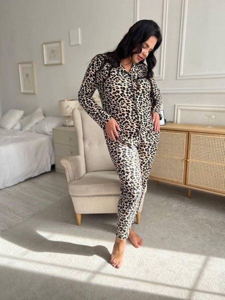 Леопардова піжама на ґудзиках Plus Size домашній костюм DO2569 фото