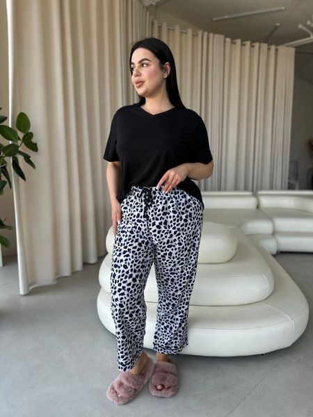 Чорна жіноча піжама з леопардовим принтом PLUS SIZE DO2839 фото