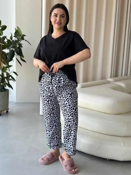 Чорна жіноча піжама з леопардовим принтом PLUS SIZE DO2839 фото