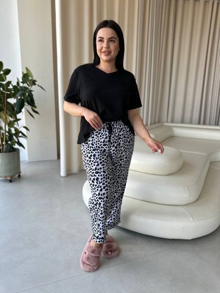 Чорна жіноча піжама з леопардовим принтом PLUS SIZE DO2839 фото