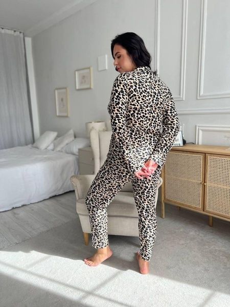 Леопардова піжама на ґудзиках Plus Size домашній костюм DO2569 фото