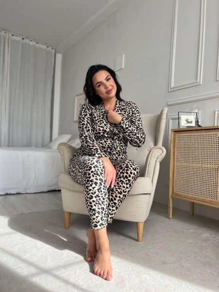 Леопардова піжама на ґудзиках Plus Size домашній костюм DO2569 фото