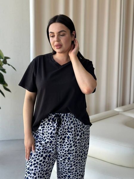 Чорна жіноча піжама з леопардовим принтом PLUS SIZE DO2839 фото