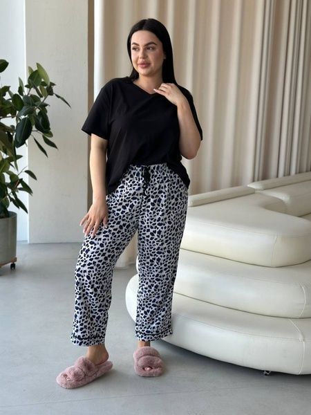 Чорна жіноча піжама з леопардовим принтом PLUS SIZE DO2839 фото