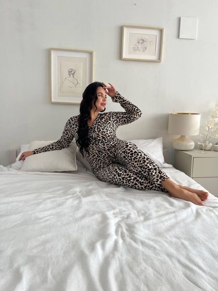 Леопардова піжама на ґудзиках Plus Size домашній костюм DO2569 фото