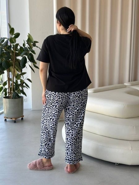 Чорна жіноча піжама з леопардовим принтом PLUS SIZE DO2839 фото