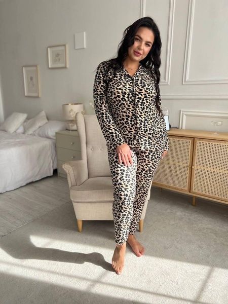 Леопардова піжама на ґудзиках Plus Size домашній костюм DO2569 фото